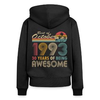 30e anniversaire né en 1993 Best of 1993 - Sweat à capuche zippé Premium bio Femme - noir - Dos - Julia (174cm)