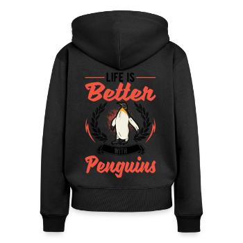 Das Leben ist besser mit Pinguinen - Frauen Premium Bio Zip Hoodie - Schwarz - Hinten - Julia (174cm)