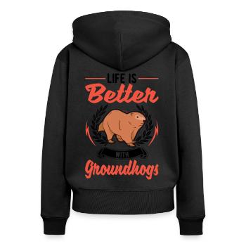 Das Leben ist besser mit einem Murmeltier - Frauen Premium Bio Zip Hoodie - Schwarz - Hinten - Julia (174cm)
