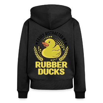 Facilement distrait par Rubber Ducks Rubber Duck - Sweat à capuche zippé Premium bio Femme - noir - Dos - Julia (174cm)
