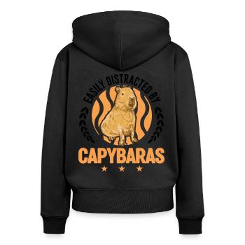 Easily distracted by Capybaras - Frauen Premium Bio Zip Hoodie - Schwarz - Hinten - Julia (174cm)