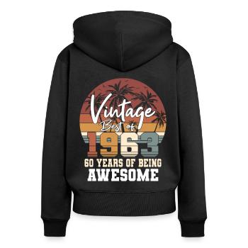 60. Geburtstag Jahrgang 1963 Best of 1963 - Frauen Premium Bio Zip Hoodie - Schwarz - Hinten - Julia (174cm)