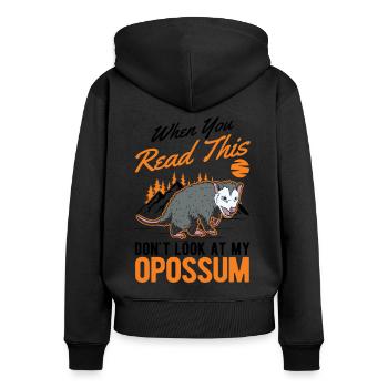 Opossum Geschenk Possum Beutelratte - Frauen Premium Bio Zip Hoodie - Schwarz - Hinten - Julia (174cm)