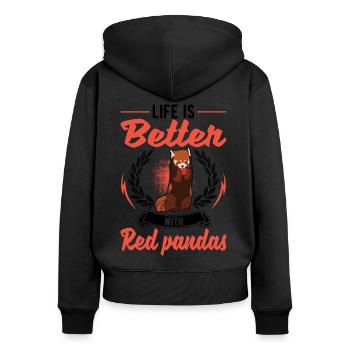 Life is better with red pandas - Women's Premium Organic Zip Hoodie - black - Back - Julia (174cm)