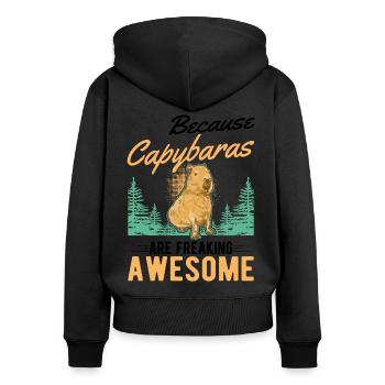Because Capybaras are freaking awesome - Frauen Premium Bio Zip Hoodie - Schwarz - Hinten - Julia (174cm)
