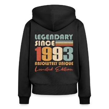 30e anniversaire né en 1993 Légendaire depuis 1993 - Sweat à capuche zippé Premium bio Femme - noir - Dos - Julia (174cm)