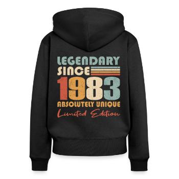 40e anniversaire né en 1983 Légendaire depuis 1983 - Sweat à capuche zippé Premium bio Femme - noir - Dos - Julia (174cm)