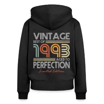 30e anniversaire né en 1993 Best of 1993 - Sweat à capuche zippé Premium bio Femme - noir - Dos - Julia (174cm)