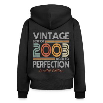 20. Geburtstag Jahrgang 2003 Best of 2003 - Frauen Premium Bio Zip Hoodie - Schwarz - Hinten - Julia (174cm)