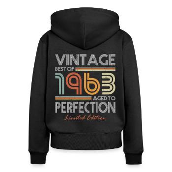 60. Geburtstag Jahrgang 1963 Best of 1963 - Frauen Premium Bio Zip Hoodie - Schwarz - Hinten - Julia (174cm)