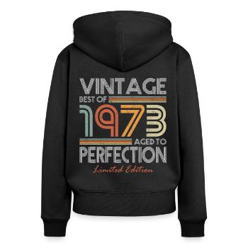 50e anniversaire né en 1973 Best of 1973 - Sweat à capuche zippé Premium bio Femme - noir - Dos - Julia (174cm)