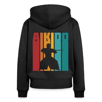 Vintage Aikido Japon Taekwondo Karaté Arts Martiaux - Sweat à capuche zippé Premium bio Femme - noir - Dos - Julia (174cm)