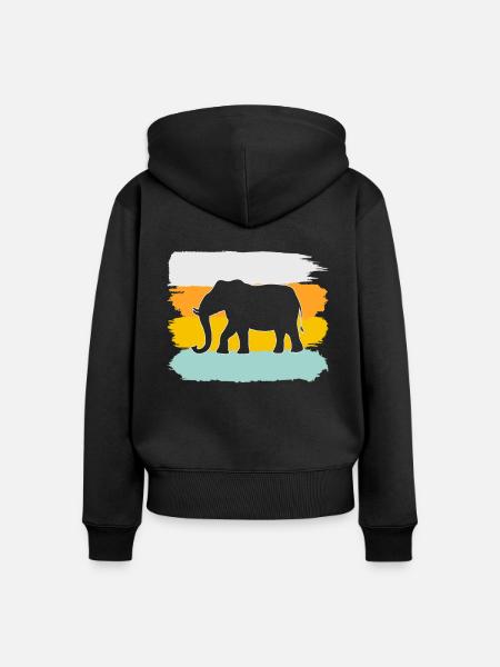 Elefant Retro - Frauen Premium Bio Zip Hoodie - Schwarz