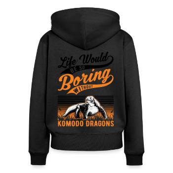 Komodowaran Waran Komododrache - Frauen Premium Bio Zip Hoodie - Schwarz - Hinten - Julia (174cm)