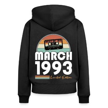 30e anniversaire né en 1993 Best of Mars 1993 - Sweat à capuche zippé Premium bio Femme - noir - Dos - Julia (174cm)
