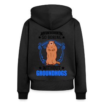 Murmeltier Groundhog Day Waldmurmeltier - Frauen Premium Bio Zip Hoodie - Schwarz - Hinten - Julia (174cm)