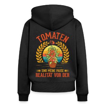 Producteurs de tomates Tomates - Sweat à capuche zippé Premium bio Femme - noir - Dos - Julia (174cm)