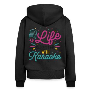 Karaoké Chanteur 80s Retro La vie est - Sweat à capuche zippé Premium bio Femme - noir - Dos - Julia (174cm)