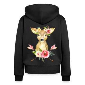 Ersatz Dirndl T-Shirt Trachtenshirt Damen Trachten - Frauen Premium Bio Zip Hoodie - Schwarz - Hinten - Julia (174cm)