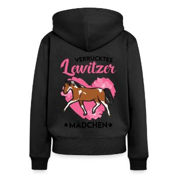 Verrücktes Lewitzer Mädchen - Frauen Premium Bio Zip Hoodie - Schwarz - Hinten - Julia (174cm)