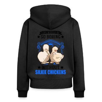 Silk Chicken Cadeau Silkie Chicken Silkie Chicken - Sweat à capuche zippé Premium bio Femme - noir - Dos - Julia (174cm)