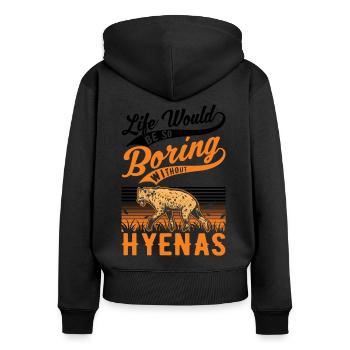 Hyäne Geschenk Erdwolf Hyena - Frauen Premium Bio Zip Hoodie - Schwarz - Hinten - Julia (174cm)