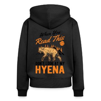 Hyäne Geschenk Erdwolf Hyena - Frauen Premium Bio Zip Hoodie - Schwarz - Hinten - Julia (174cm)