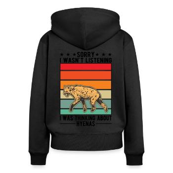 Hyäne Geschenk Erdwolf Hyena - Frauen Premium Bio Zip Hoodie - Schwarz - Hinten - Julia (174cm)
