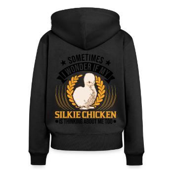 Silk Chicken Cadeau Silkie Chicken Silkie Chicken - Sweat à capuche zippé Premium bio Femme - noir - Dos - Julia (174cm)