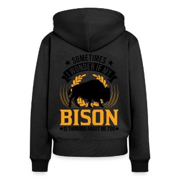 Buffalo Gift Bison Buffallo Buffle d’eau - Sweat à capuche zippé Premium bio Femme - noir - Dos - Julia (174cm)