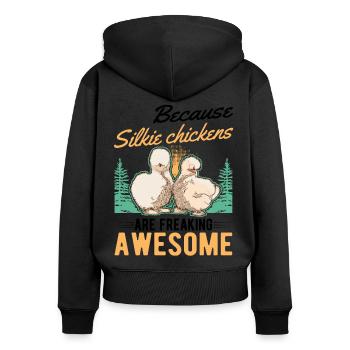 Parce que les poulets Silkie sont géniaux - Sweat à capuche zippé Premium bio Femme - noir - Dos - Julia (174cm)