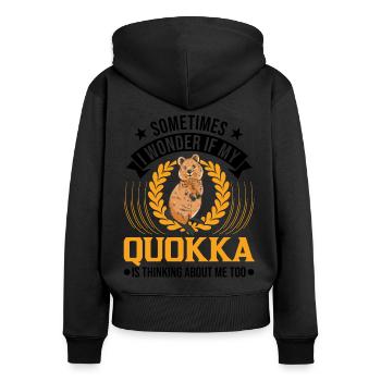 Quokka Gift Kangourou à queue courte - Sweat à capuche zippé Premium bio Femme - noir - Dos - Julia (174cm)