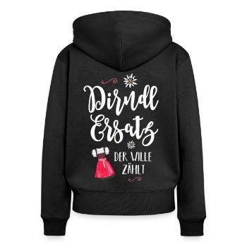 Dirndl T-Shirt Trachtenshirt Damen Trachten-Shirt - Frauen Premium Bio Zip Hoodie - Schwarz - Hinten - Julia (174cm)