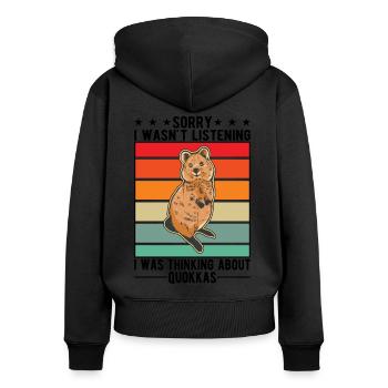Quokka Gift Kangourou à queue courte - Sweat à capuche zippé Premium bio Femme - noir - Dos - Julia (174cm)