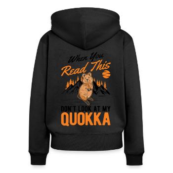 Quokka Gift Kangourou à queue courte - Sweat à capuche zippé Premium bio Femme - noir - Dos - Julia (174cm)