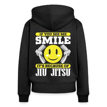 Jujutsu Tu me vois sourire à cause du Jiu Jitsu MMA - Sweat à capuche zippé Premium bio Femme - noir - Dos - Julia (174cm)