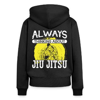 Jujutsu toujours penser au Jiu Jitsu MMA - Sweat à capuche zippé Premium bio Femme - noir - Dos - Julia (174cm)