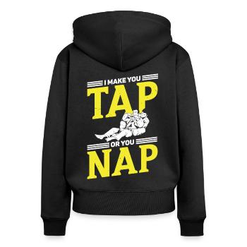 Jiu Jitsu Je te fais taper ou tu fais la sieste Jujutsu MMA - Sweat à capuche zippé Premium bio Femme - noir - Dos - Julia (174cm)
