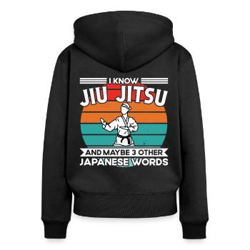 Jiu Jitsu et peut-être 3 autres mots japonais Jujutsu - Sweat à capuche zippé Premium bio Femme - noir - Dos - Julia (174cm)