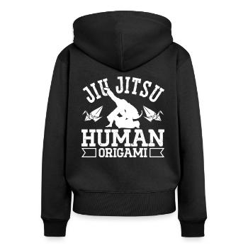 Jiu Jitsu Origami Humain Jujutsu Arts Martiaux MMA - Sweat à capuche zippé Premium bio Femme - noir - Dos - Julia (174cm)