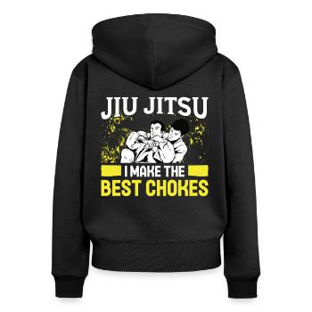 Jiu Jitsu Je fais les meilleurs étranglements Jujutsu MMA - Sweat à capuche zippé Premium bio Femme - noir - Dos - Julia (174cm)