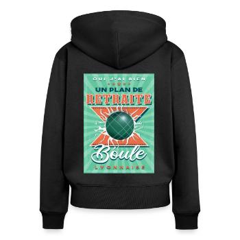 Boule Lyonnaise Retraite - Sweat à capuche zippé Premium bio Femme - noir - Dos - Julia (174cm)