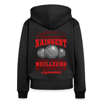 Boule Lyonnaise Hommes Humour Bouliste - Sweat à capuche zippé Premium bio Femme - noir - Dos - Julia (174cm)