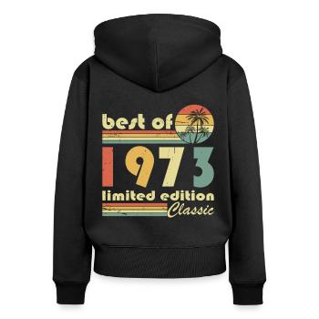 50e anniversaire né en 1973 Best of 1973 - Sweat à capuche zippé Premium bio Femme - noir - Dos - Julia (174cm)