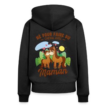Amusant Maman Cheval Cavalière - Sweat à capuche zippé Premium bio Femme - noir - Dos - Julia (174cm)