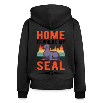 Zuhause ist wo meine Robbe ist Seehund Seelöwe - Frauen Premium Bio Zip Hoodie - Schwarz - Hinten - Julia (174cm)