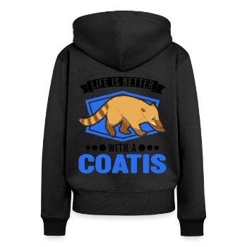 La vie est meilleure avec un coati - Sweat à capuche zippé Premium bio Femme - noir - Dos - Julia (174cm)