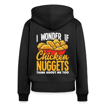 Pépites de poulet Dire drôle de pépite de poulet - Sweat à capuche zippé Premium bio Femme - noir - Dos - Julia (174cm)
