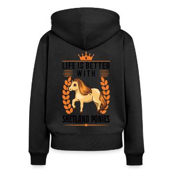 Das Leben ist mit einem Shetland Pony - Frauen Premium Bio Zip Hoodie - Schwarz - Hinten - Julia (174cm)