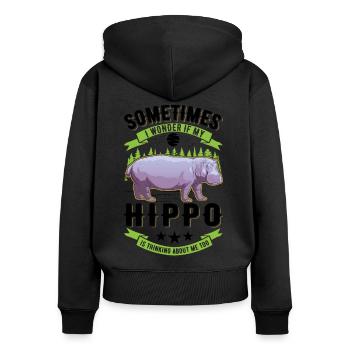 Hippo Cadeau Hippo Hippo Hippo - Sweat à capuche zippé Premium bio Femme - noir - Dos - Julia (174cm)